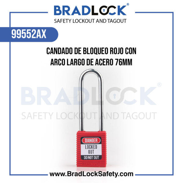 CANDADO DE BLOQUEO ROJO CON ARCO LARGO DE ACERO 3″