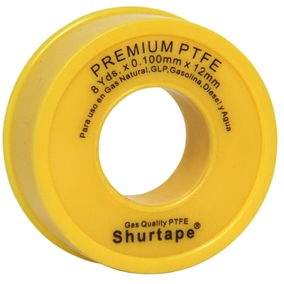 Cinta Teflón para Gas Color Amarillo 1/2" x 8 Yardas SHURTAPE TF-900