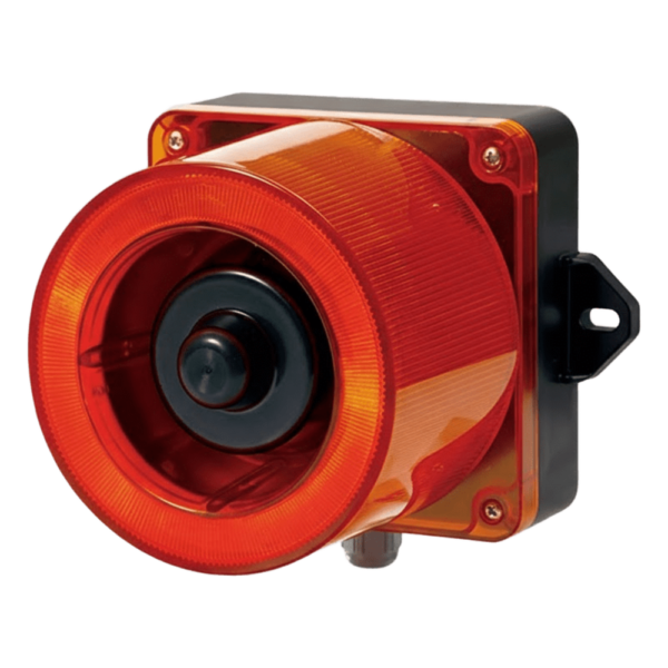 Combinacion de baliza LED color Rojo y sirena electrónica de 31 tonos resistente a la intemperie de volumen máx. 123 dB a 110-220 VCA, Mod: QWCD50-110220-R-LC, Marca: QLIGHT