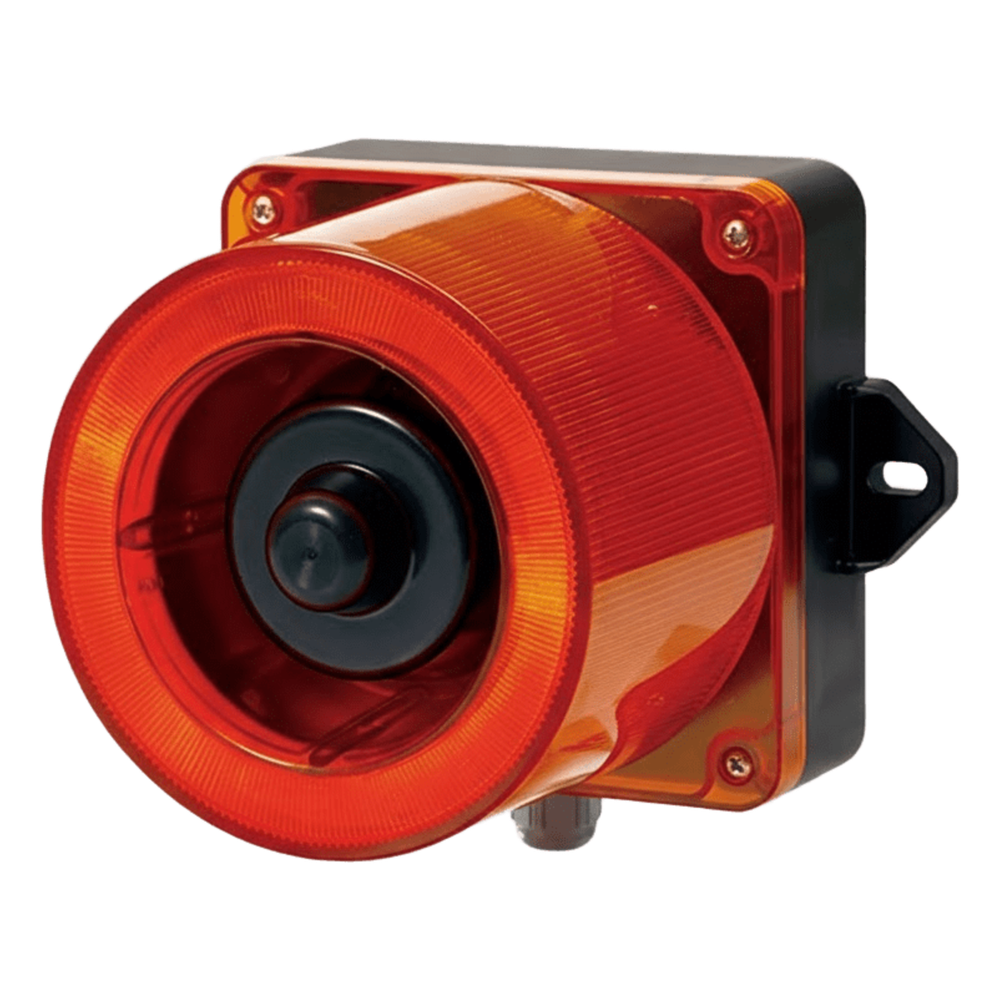 Combinacion de baliza LED color Rojo y sirena electrónica de 31 tonos resistente a la intemperie de volumen máx. 123 dB a 110-220 VCA, Mod: QWCD50-110220-R-LC, Marca: QLIGHT