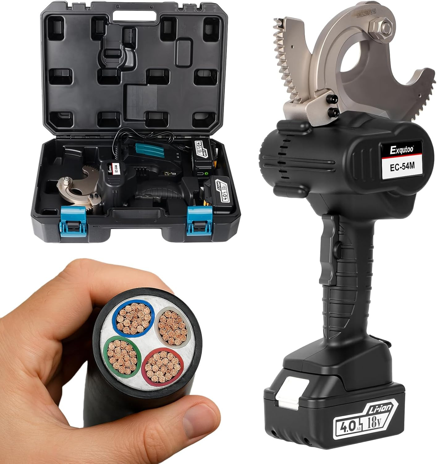 Cortadora de Cable ACSR Inalámbrica – 18VDC, 54mm, 2 Baterías y Cargador Incluidos