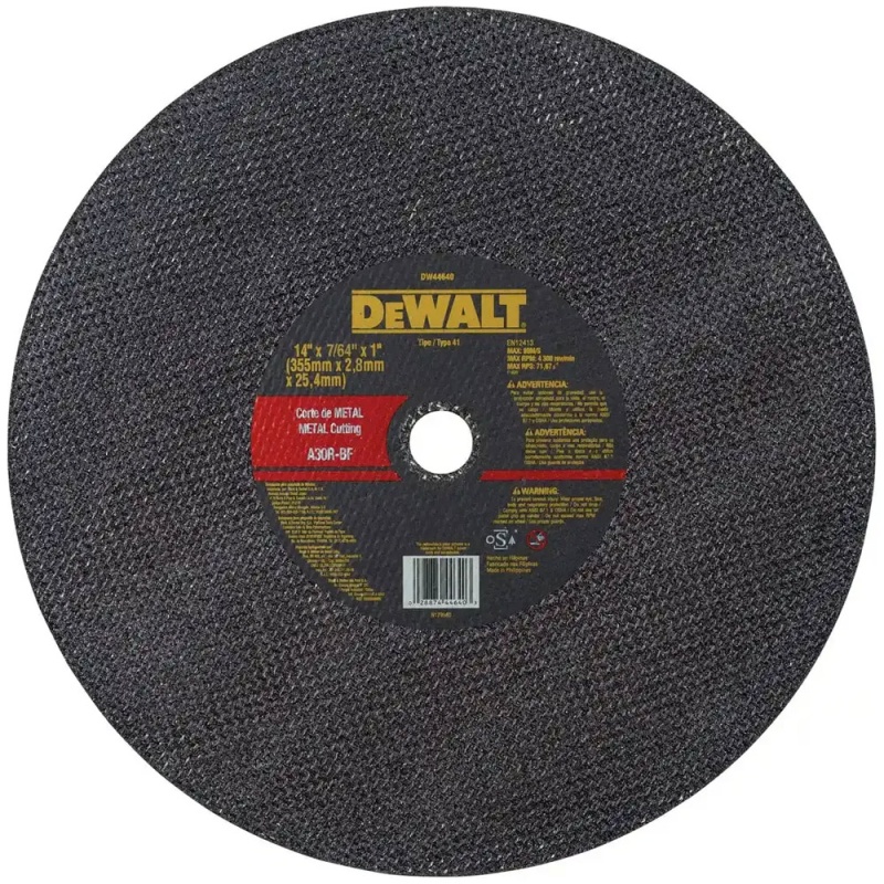 Disco de Corte 14″ x 2.8mm x 1″ para Metal Dewalt DW44640
