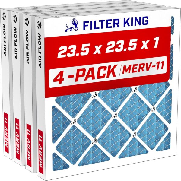 Filter King Filtro de aire de 23.5 x 23.5 x 1 | Paquete de 4 | Filtros plisados MERV 11 HVAC para horno A/C | Fabricado en Estados Unidos | Tamaño real: 23.1 x 23.1 x .75 pulgadas