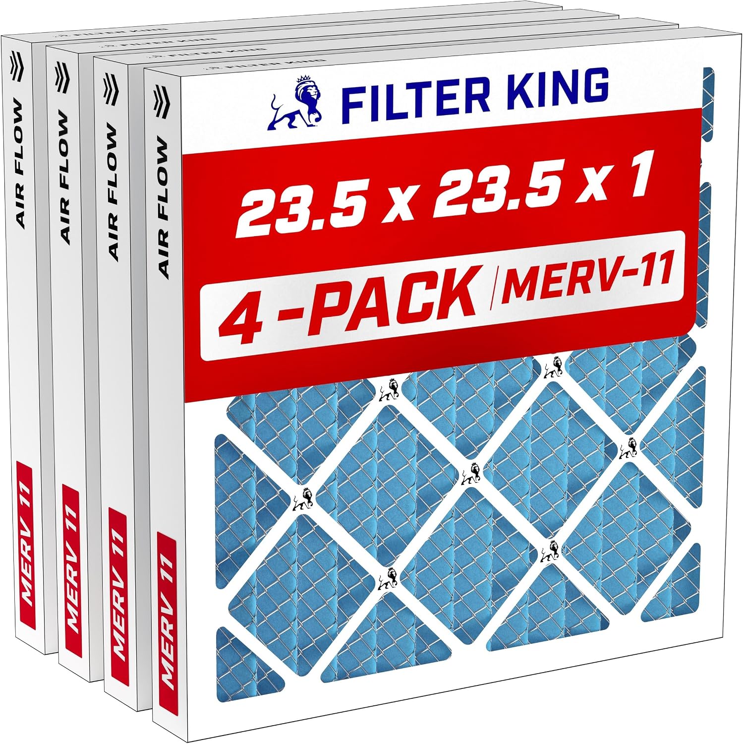 Filter King Filtro de aire de 23.5 x 23.5 x 1 | Paquete de 4 | Filtros plisados MERV 11 HVAC para horno A/C | Fabricado en Estados Unidos | Tamaño real: 23.1 x 23.1 x .75 pulgadas