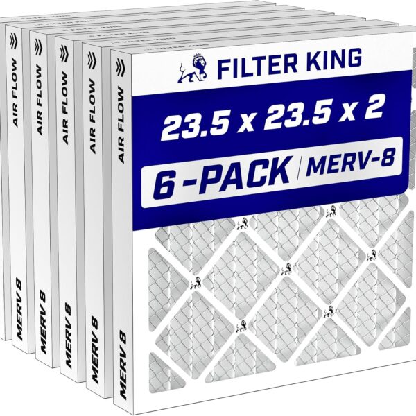 Filter King Filtro de aire de 23.5 x 23.5 x 2 pulgadas | Paquete de 6 filtros de horno plisados MERV 8 HVAC para A/C | Fabricado en Estados Unidos | Tamaño real: 23.1 x 23.1 x .75 pulgadas