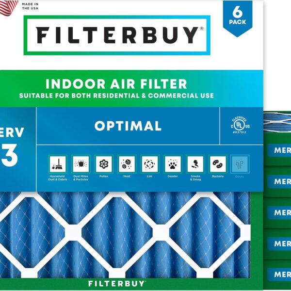 Filterbuy Filtro de aire de 23.5 x 23.5 x 2 MERV 13 Defensa contra el humo