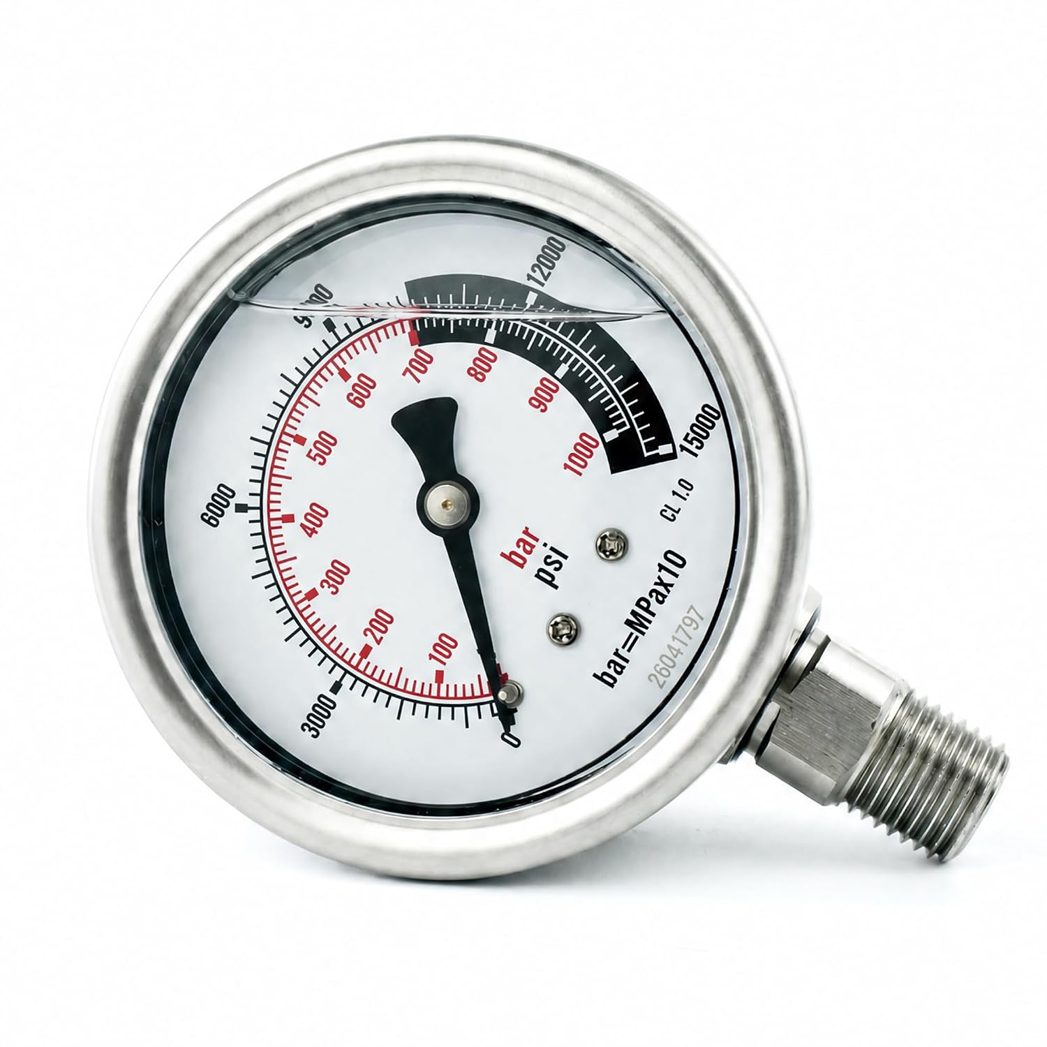 G2535L Medidor de presión hidráulica, escala dual que va de 0 a 15,000 PSI y 0 a 1000 bar, diámetro de 2-1/2 pulgadas, conector macho Nptf de 1/4 pulgadas, +/-1,5% de precisión, reemplazo para Enerpac
