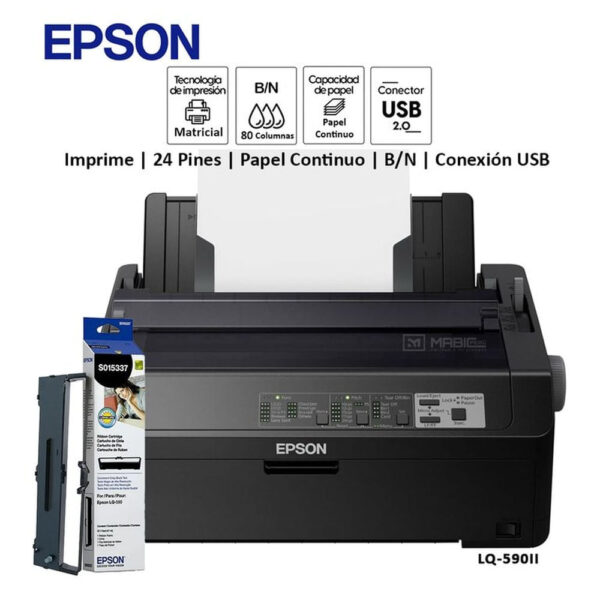 Impresora Matricial Epson LQ-590II USB Paralelo 24 Pines Negro