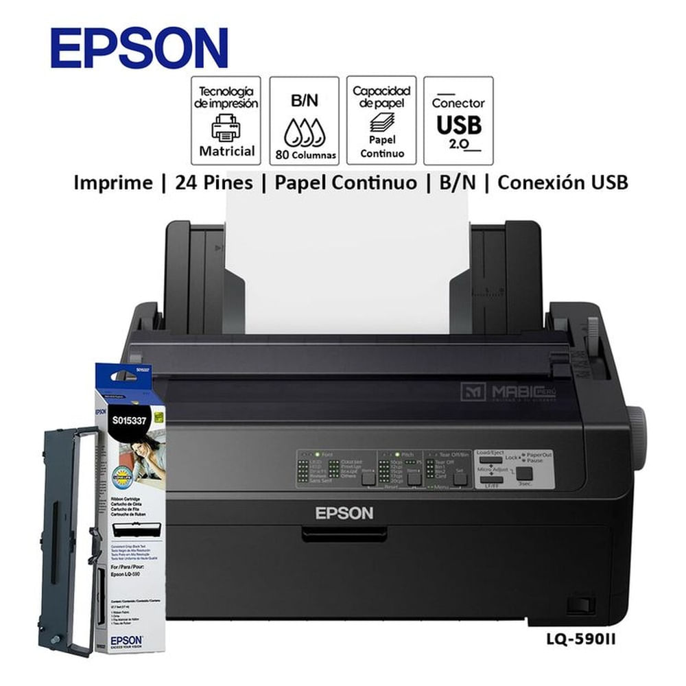 Impresora Matricial Epson LQ-590II USB Paralelo 24 Pines Negro