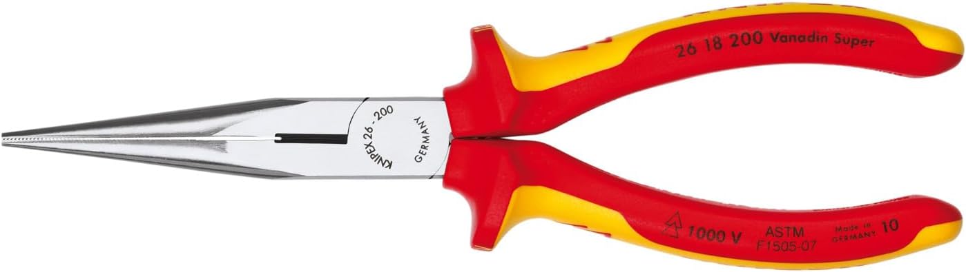 KNIPEX Herramientas – Alicates de punta larga con cortador, 1000 V aislados (2618200SBA), amarillo