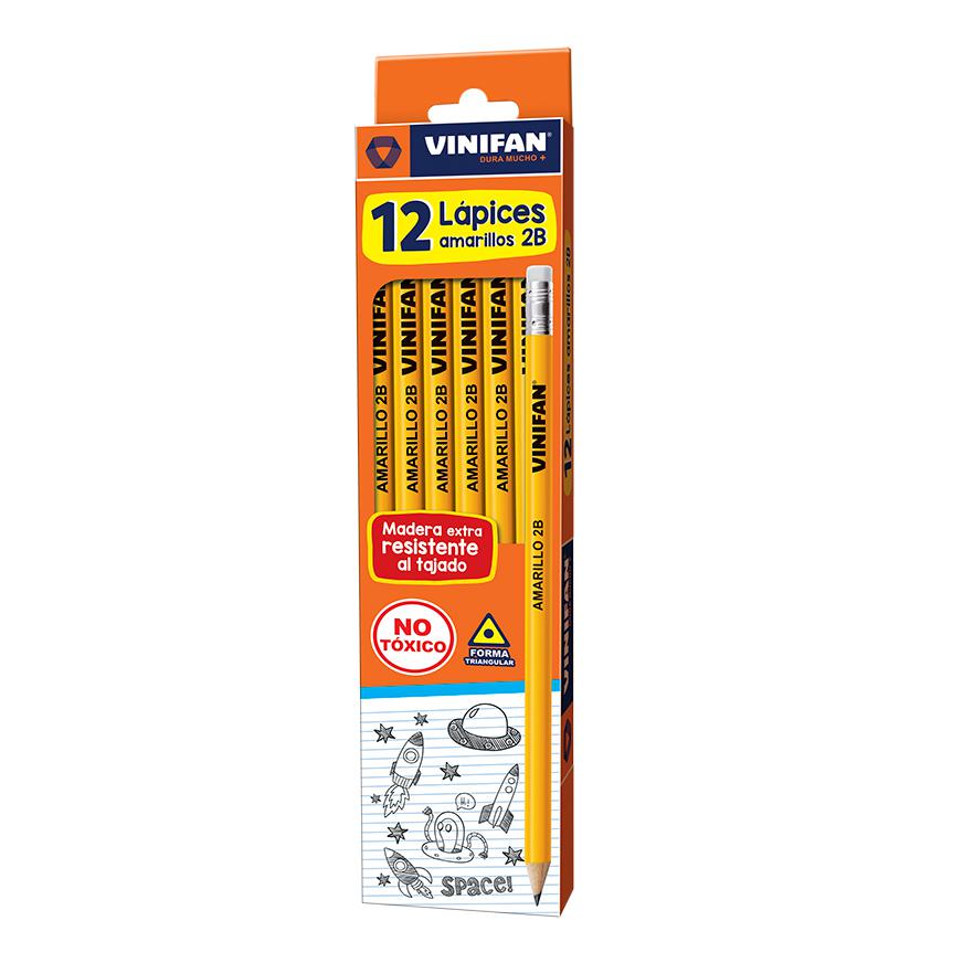 Lápiz 2B Amarillo Vinifan Con Borrador Caja X 12 Und