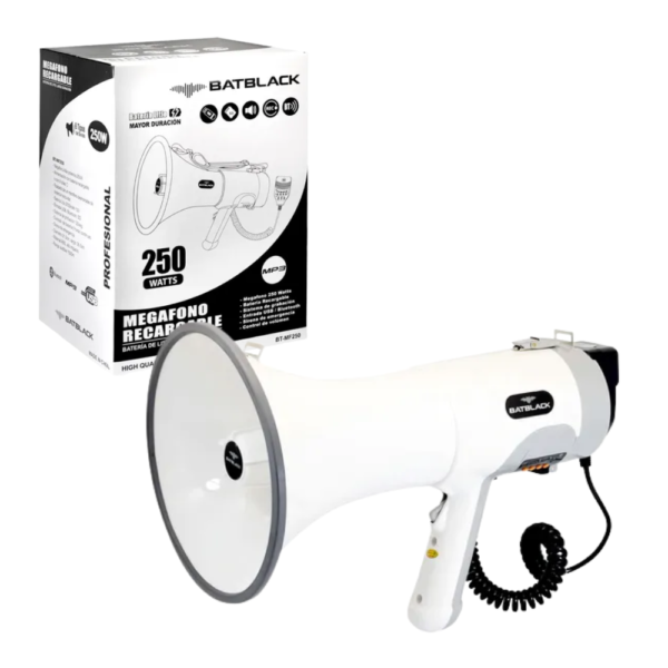 Megáfono Recargable Bluetooth 250W BATBLACK BT-MF250