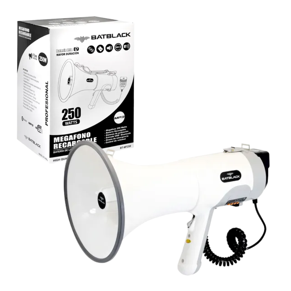 Megáfono Recargable Bluetooth 250W BATBLACK BT-MF250