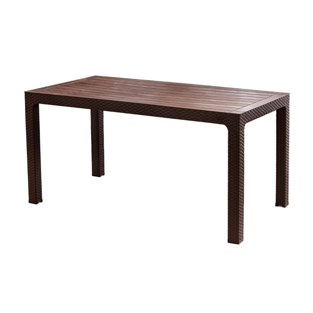 Mesa Rectangular Plástico Reyplast Roble con Ratan 150x80cm