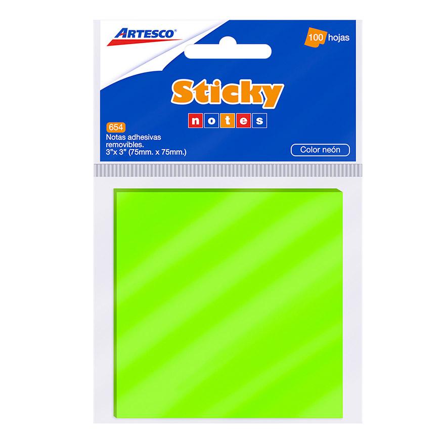 Notas Adhesivas Artesco 75 X 75 Mm Verde Neón 100 Hojas