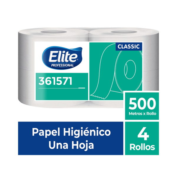 Papel higiénico blanco jumbo una hoja 500 mt x 4 rollos Classic Elite