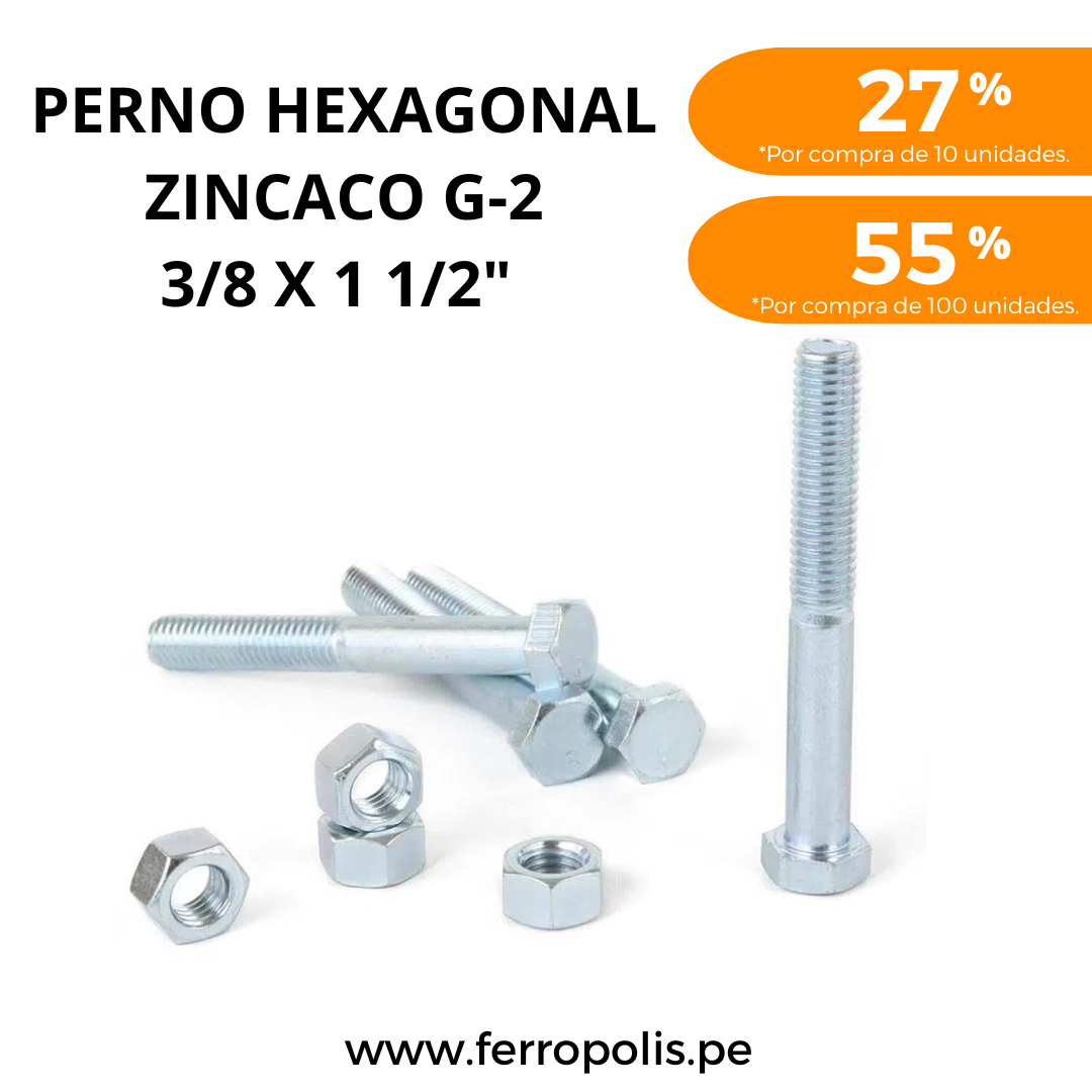 PERNO HEXAGONAL 3/8″ X 1 1/2″ C/T ( X UND )