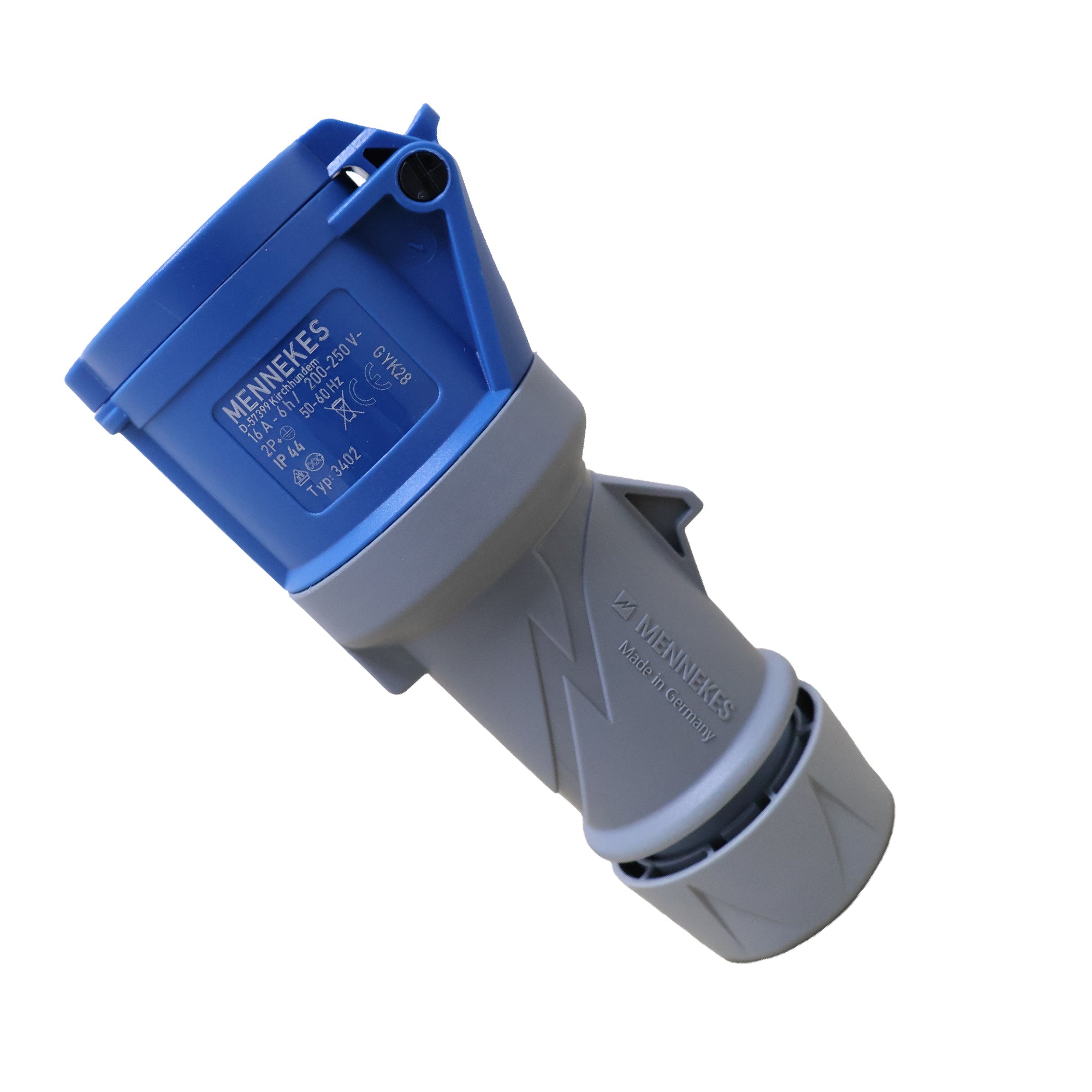 Toma aéreo 16A 2P+T 250V azul 6H IP44 Powertop Plus (2 cuerpos)