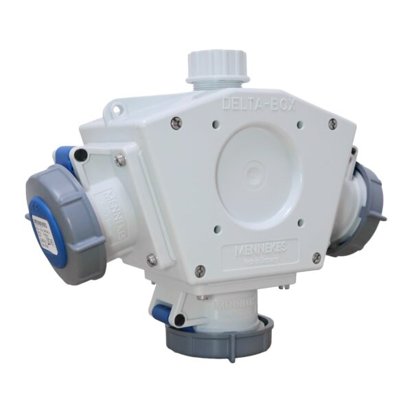 Toma triple aéreo 16A 2P+T 250V azul 6H IP67 (Delta Box)