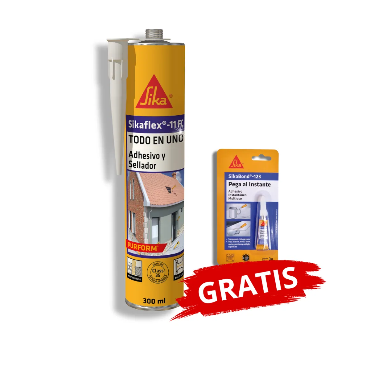 Adhesivo y Sellador Sikaflex 11 FC Purform Blanco x 300 ml + Sikabond-123 Gratis
