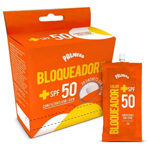 Bloqueador spf 50 en sachet de 10gr con tapita palmera sun MPE35812070