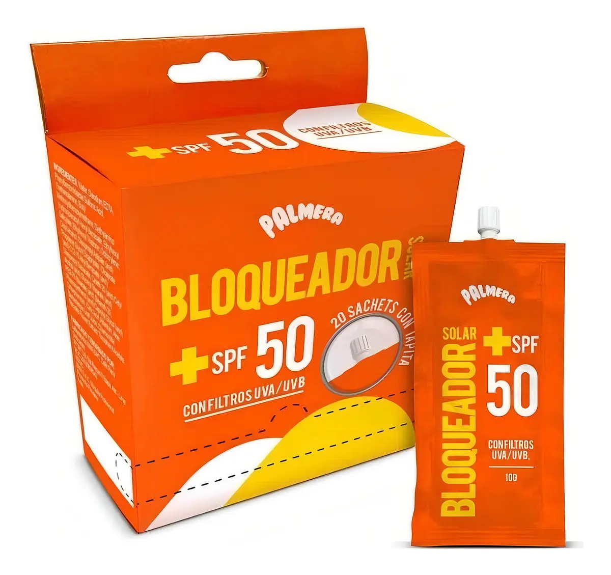 Bloqueador spf 50 en sachet de 10gr con tapita palmera sun MPE35812070
