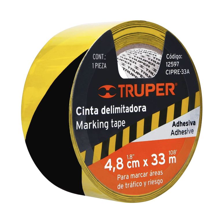 Cinta 2″ x 33m de Señalización Delimitadora Amarilla / Negro 12597 Truper