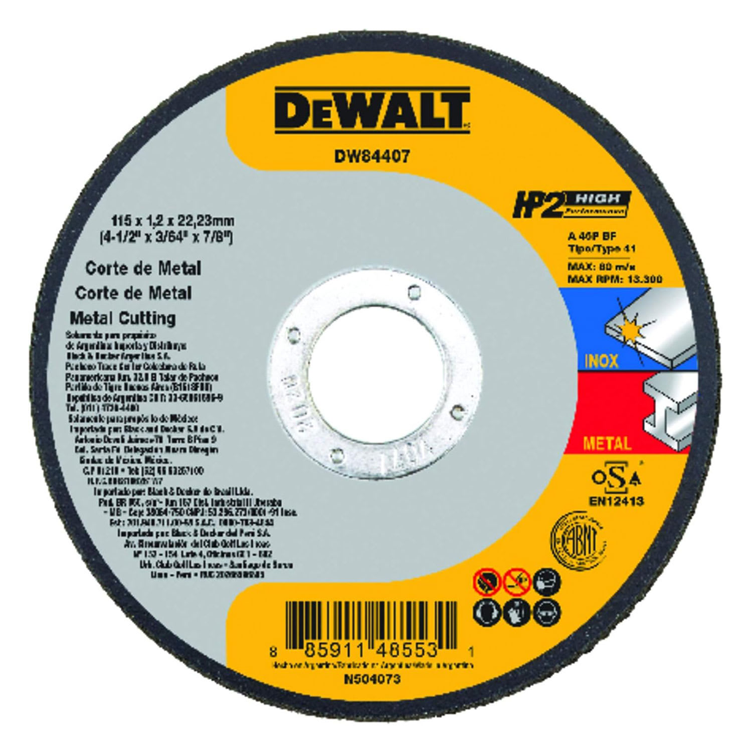 Disco Abrasivo Corte HP2 4-1/2″ x 3/64″ x 7/8″ Dewalt DW84407