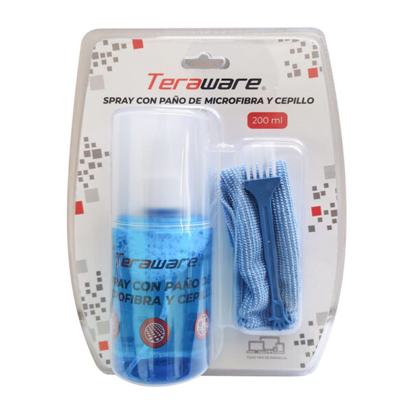 Kit de limpieza Teraware para pantallas 200 ml, cepillo y paño de microfibra