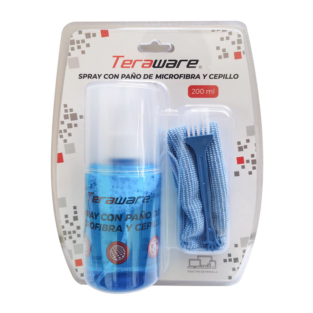 Kit de limpieza Teraware para pantallas 200 ml, cepillo y paño de microfibra
