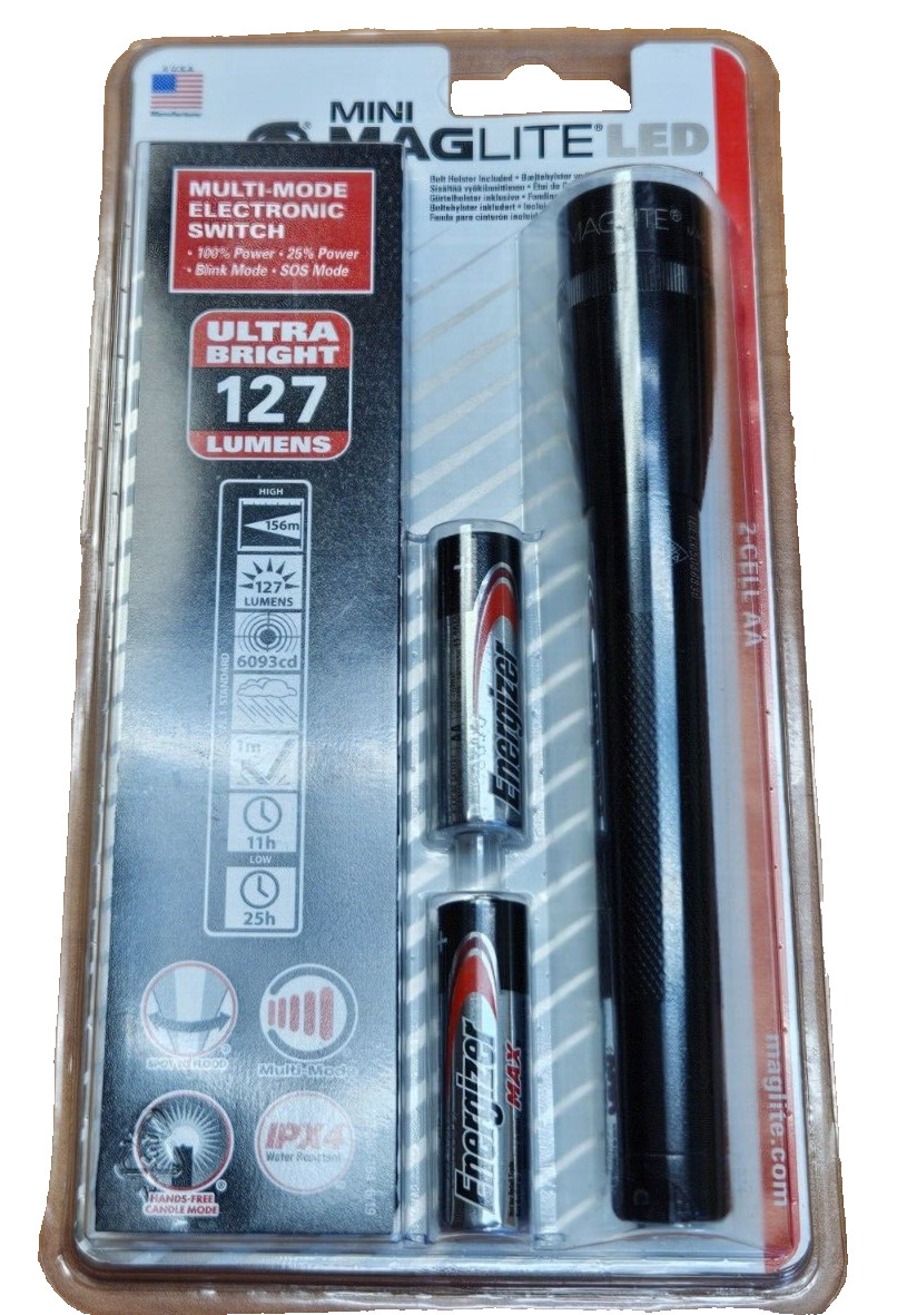 Linterna LED Maglite Mini 2 Pilas AA con Funda Black SP2201HL 127 Lúmenes