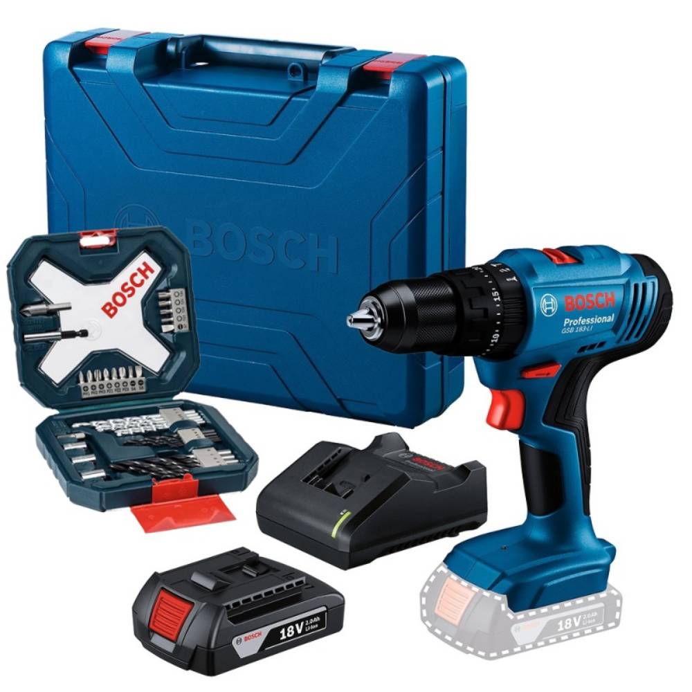 Taladro Percutor 1/2″ 18V GSB 183-LI + Set de Accesorios Bosch